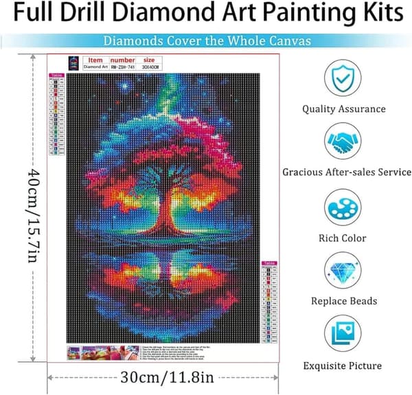Bomclap Mystiskt Livets Träd Diamantmålning - 5D rundpärlemosaik med kristaller, 30x40 cm