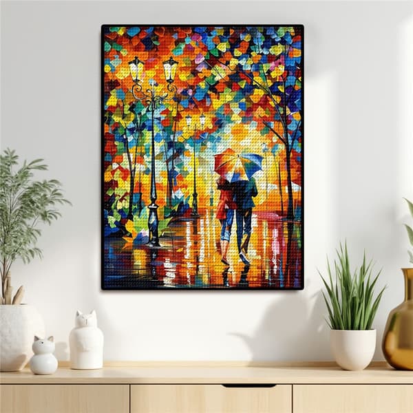 5D Diamond Painting – Kärlek på Regniga Höstkväll DIY Pärlkonst för Vuxna & Nybörjare, 30x40cm, Heminredning