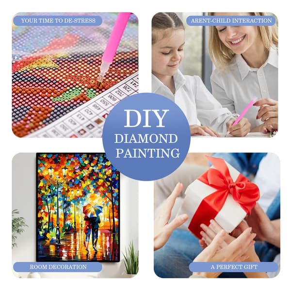 5D Diamond Painting – Kärlek på Regniga Höstkväll DIY Pärlkonst för Vuxna & Nybörjare, 30x40cm, Heminredning