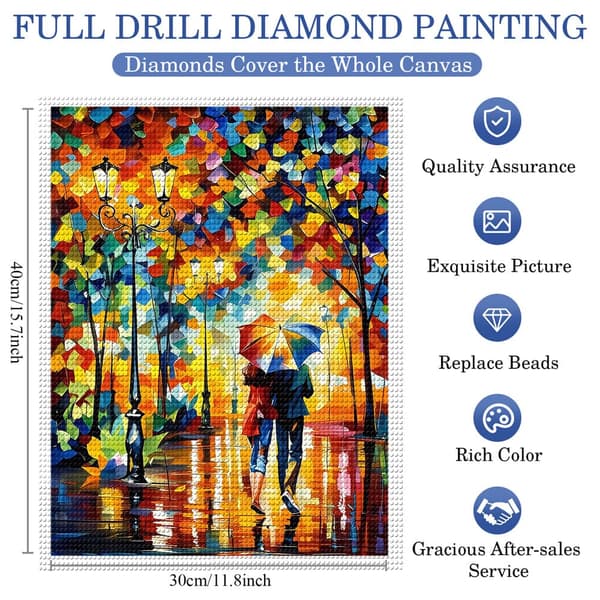 5D Diamond Painting – Kärlek på Regniga Höstkväll DIY Pärlkonst för Vuxna & Nybörjare, 30x40cm, Heminredning