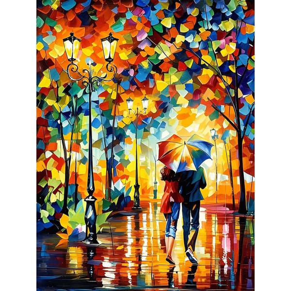 5D Diamond Painting – Kärlek på Regniga Höstkväll DIY Pärlkonst för Vuxna & Nybörjare, 30x40cm, Heminredning