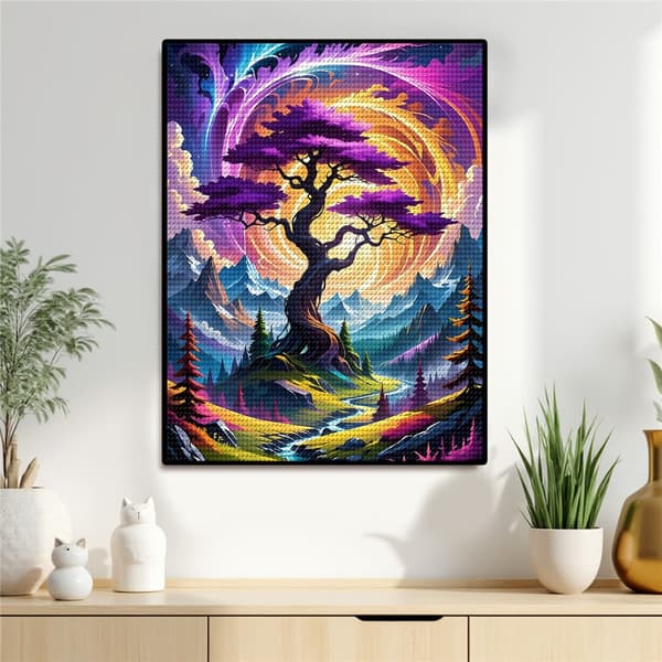 5D Diamond Painting – Magisk Värld med Purpurträd DIY Pärlkonst för Vuxna & Nybörjare, 30x40cm, Heminredning