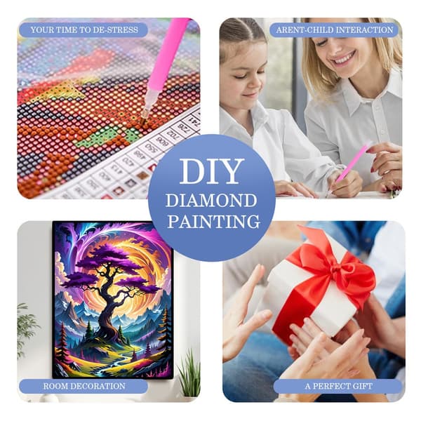 5D Diamond Painting – Magisk Värld med Purpurträd DIY Pärlkonst för Vuxna & Nybörjare, 30x40cm, Heminredning