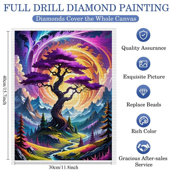 5D Diamond Painting – Magisk Värld med Purpurträd DIY Pärlkonst för Vuxna & Nybörjare, 30x40cm, Heminredning