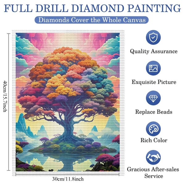 5D Diamond Painting – Färgsprakande Världsträd DIY Pärlkonst för Vuxna & Nybörjare, 30x40cm, Heminredning