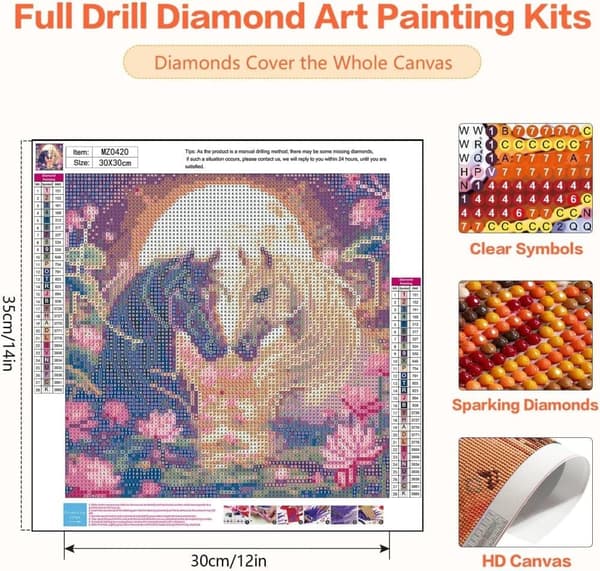 Bomclap Häst Diamantmålning: Månsken 5D Rund Full Drill DIY 35x35 cm - Presentidé