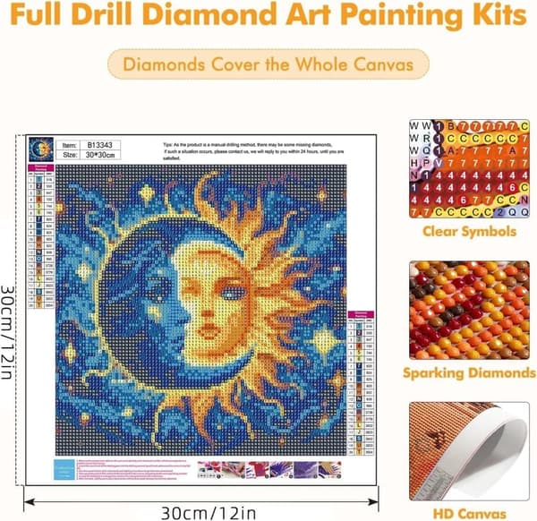 Bomclap Sol & Måne Diamantkonst: Rund Full Drill DIY 35x35 cm - Perfekt Present