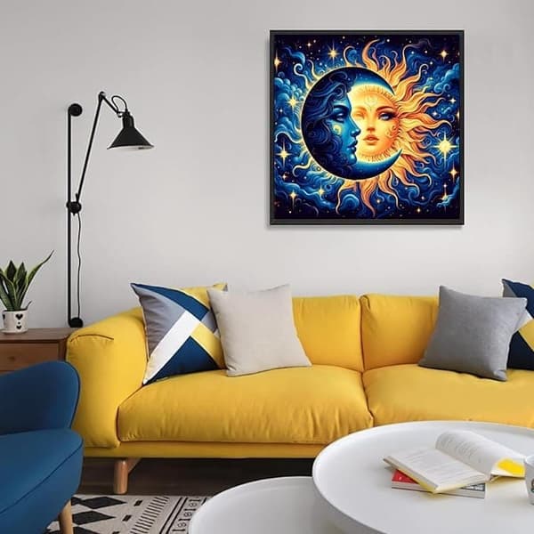 Bomclap Sol & Måne Diamantkonst: Rund Full Drill DIY 35x35 cm - Perfekt Present