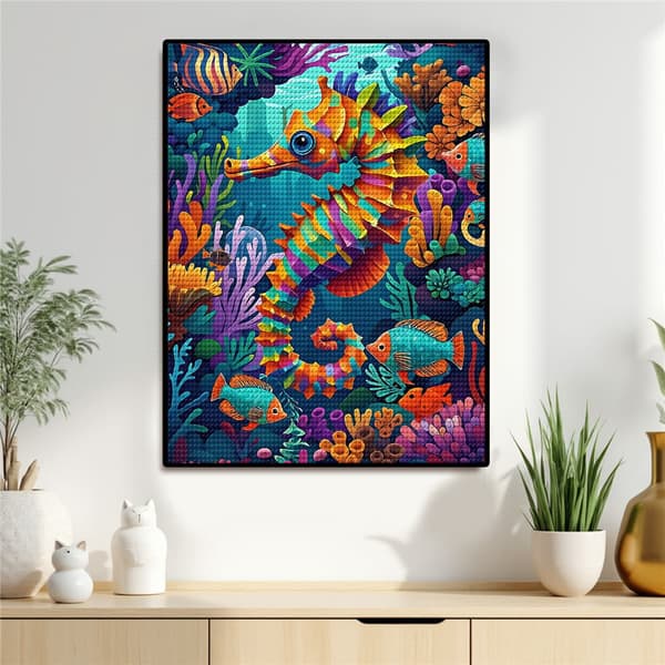 5D Diamond Painting – Färgrik Undervatten Värld med Seepferd DIY Pärlkonst för Vuxna & Nybörjare, 30x40cm, Heminredning