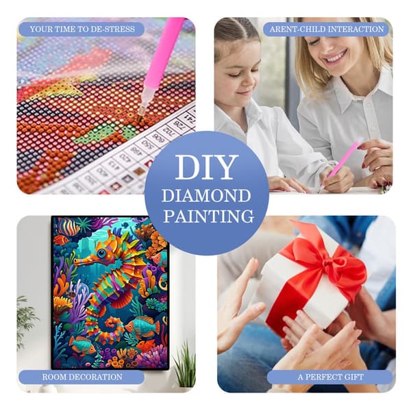 5D Diamond Painting – Färgrik Undervatten Värld med Seepferd DIY Pärlkonst för Vuxna & Nybörjare, 30x40cm, Heminredning
