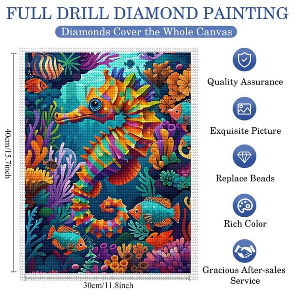 5D Diamond Painting – Färgrik Undervatten Värld med Seepferd DIY Pärlkonst för Vuxna & Nybörjare, 30x40cm, Heminredning