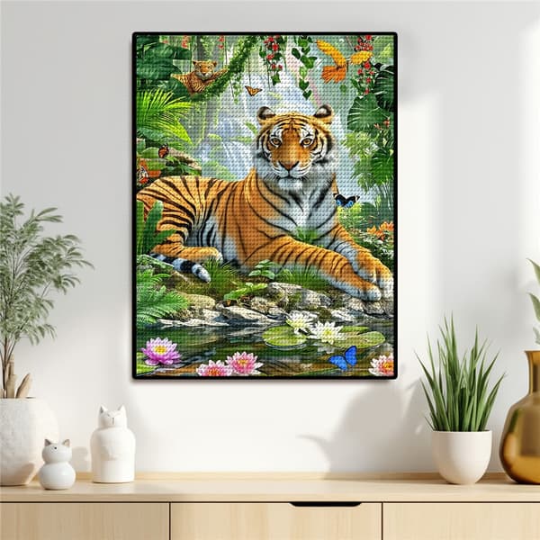 5D Diamond Painting – Tiger i Tropisk Värld DIY Pärlkonst för Vuxna & Nybörjare, 30x40cm, Heminredning