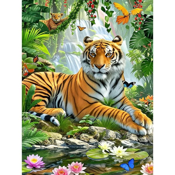 5D Diamond Painting – Tiger i Tropisk Värld DIY Pärlkonst för Vuxna & Nybörjare, 30x40cm, Heminredning
