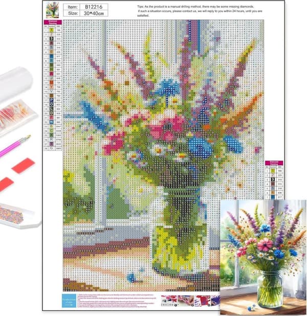 Bomclap 5D timanttimaalaus: kukkamaljakko täysi pora DIY 30x40 cm - Luo itse