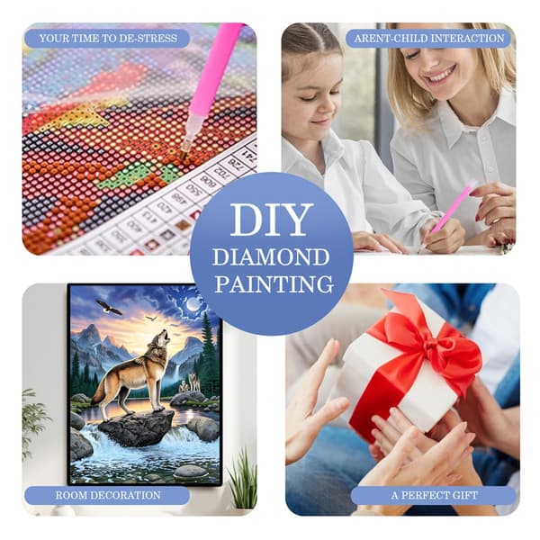 5D Diamantmaleri – Ulv i vildmarken Nat DIY perlekunst for voksne og begyndere, 30x40cm, Boligindretning
