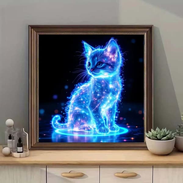 Bomclap 5D Timanttimaalaus: Hehkuva kissa täyspora DIY 35x35 cm - Eläimet & Kodin sisustus