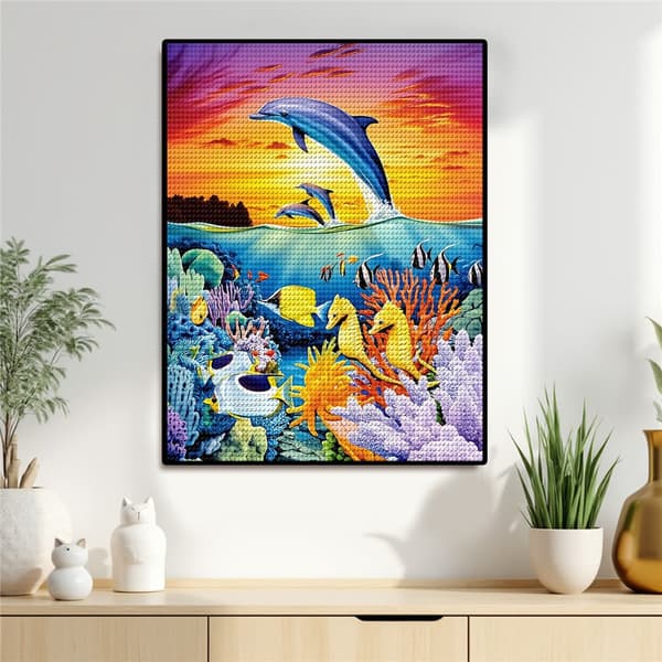 5D Diamond Painting – Färgrik Över - och Undervatten Värld med Delfiner DIY Pärlkonst för Vuxna & Nybörjare, 30x40cm