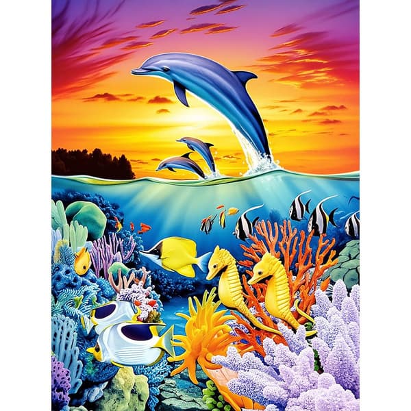 5D Diamond Painting – Färgrik Över - och Undervatten Värld med Delfiner DIY Pärlkonst för Vuxna & Nybörjare, 30x40cm
