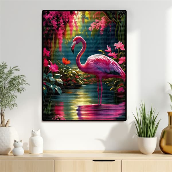 5D Timanttimaalaus – Värikäs Flamingo trooppisessa maailmassa DIY-helmitaidetta aikuisille ja aloittelijoille, 30x40cm, kodin sisustus
