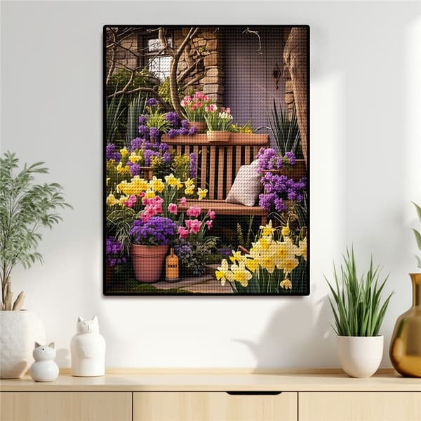 5D Diamond Painting – Färgsprakande Trädgårdsstol DIY Pärlkonst för Vuxna & Nybörjare, 30x40cm, Heminredning