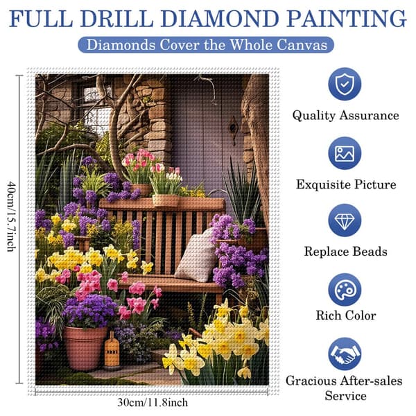5D Diamond Painting – Färgsprakande Trädgårdsstol DIY Pärlkonst för Vuxna & Nybörjare, 30x40cm, Heminredning