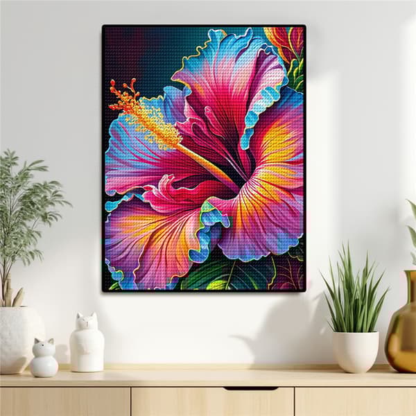 5D Timanttimaalaus – Värikäs Hibiscus DIY -helmitaidetta aikuisille ja aloittelijoille, 30x40cm, kodin sisustus