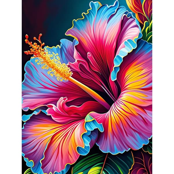 5D Timanttimaalaus – Värikäs Hibiscus DIY -helmitaidetta aikuisille ja aloittelijoille, 30x40cm, kodin sisustus