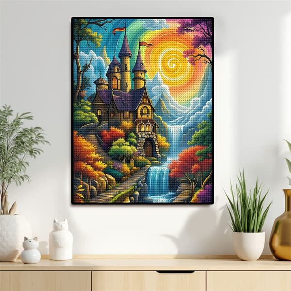 5D-timanttimaalaus – Maaginen linna värikkäässä maailmassa DIY-helmitaidetta aikuisille ja aloittelijoille, 30x40cm, kodin sisustus