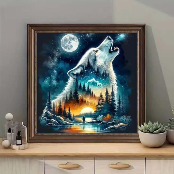 Bomclap Måne & Varg Diamantmålning: 5D Full Drill DIY - Romantisk Hemdekoration 35x35 cm
