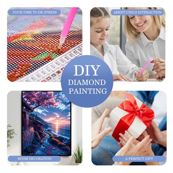 5D Diamond Painting – Kvällstid Sakura Hamnscen DIY Pärlkonst för Vuxna & Nybörjare, 30x40cm, Heminredning