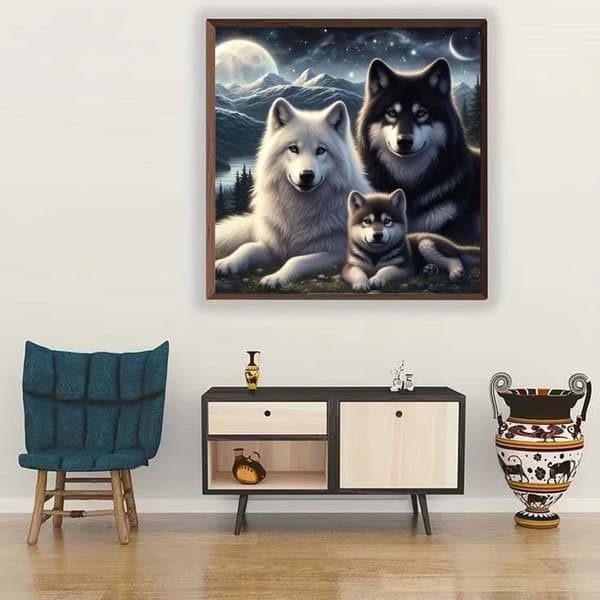 Bomclap Vargfamilj Diamantkonst: Full Drill DIY 35x35 cm - Djurinspirerad Mosaik