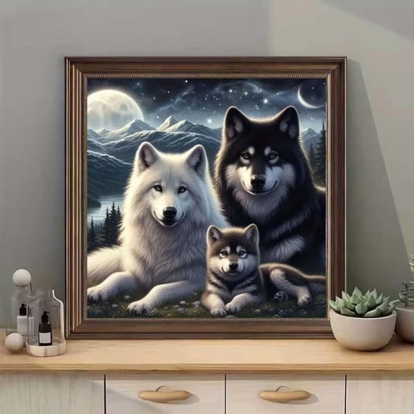 Bomclap Vargfamilj Diamantkonst: Full Drill DIY 35x35 cm - Djurinspirerad Mosaik