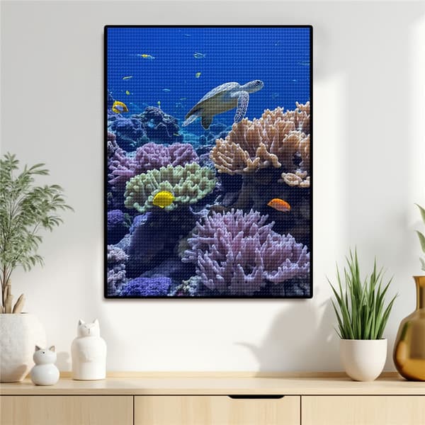 5D Timanttimaalaus – Vedenalainen maailma kilpikonnan DIY-helmitaiteella aikuisille ja aloittelijoille, 30x40cm, kodin sisustus