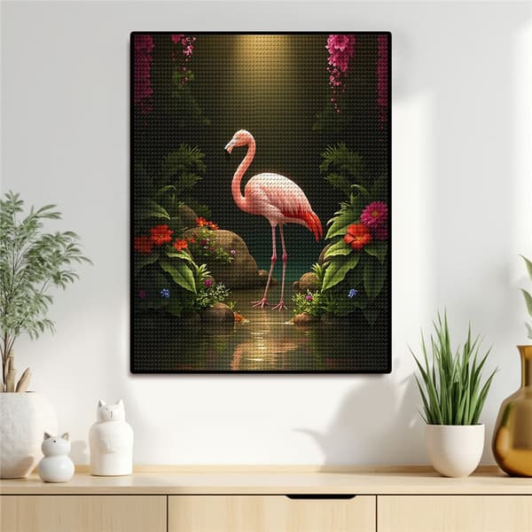 5D Diamond Painting – Elegant Flamingo i Mystisk Trädgård DIY Pärlkonst för Vuxna & Nybörjare, 30x40cm, Heminredning