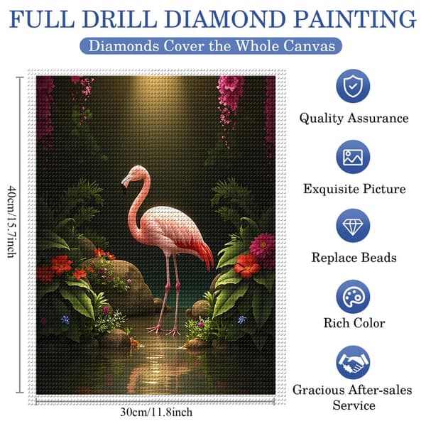 5D Diamond Painting – Elegant Flamingo i Mystisk Trädgård DIY Pärlkonst för Vuxna & Nybörjare, 30x40cm, Heminredning