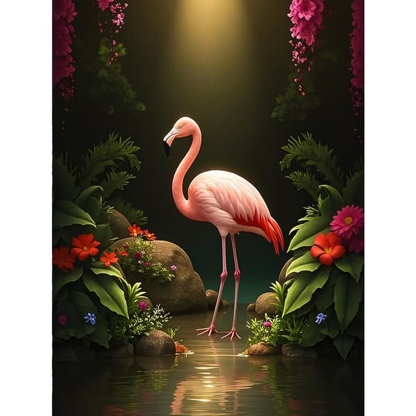 5D Diamond Painting – Elegant Flamingo i Mystisk Trädgård DIY Pärlkonst för Vuxna & Nybörjare, 30x40cm, Heminredning