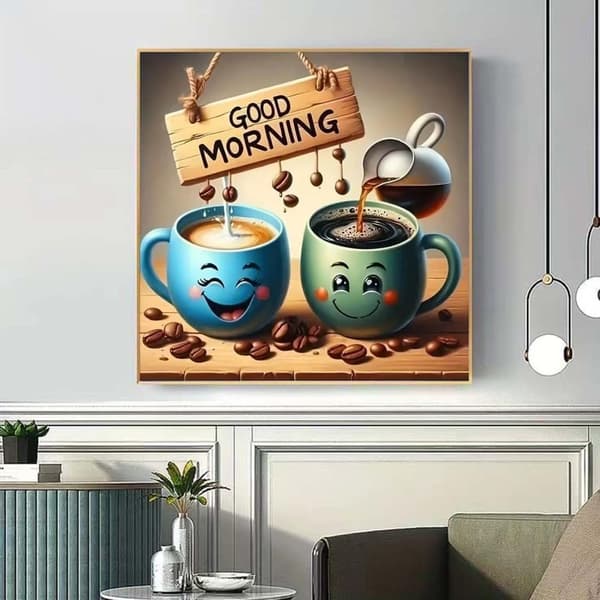 Bomclap Morgonkaffe Diamantkonst: 5D Full Drill DIY 35x35 cm - Avslappningspresent