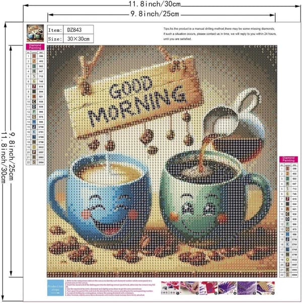Bomclap Morgonkaffe Diamantkonst: 5D Full Drill DIY 35x35 cm - Avslappningspresent
