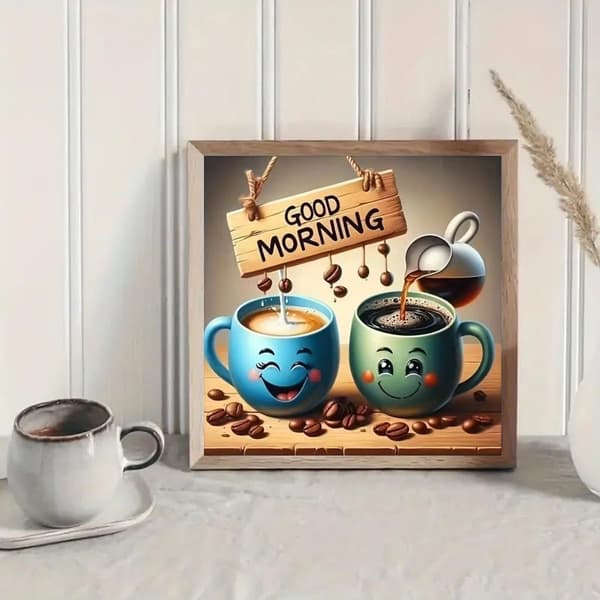 Bomclap Morgonkaffe Diamantkonst: 5D Full Drill DIY 35x35 cm - Avslappningspresent
