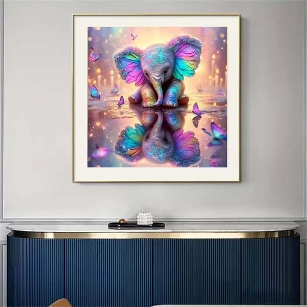 Bomclap Elephant & Butterfly Diamond Painting: Full Drill DIY 35x35 cm - Eläimet & Luontotaide