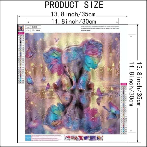 Bomclap Elephant & Butterfly Diamond Painting: Full Drill DIY 35x35 cm - Eläimet & Luontotaide