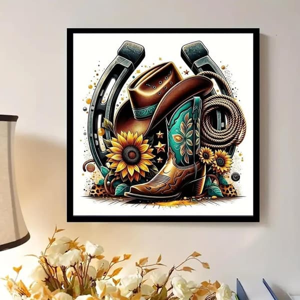 Bomclap Cowboyhatt Diamantkonst Kit - 5D Rundpärlor för Nybörjare, 35x35 cm