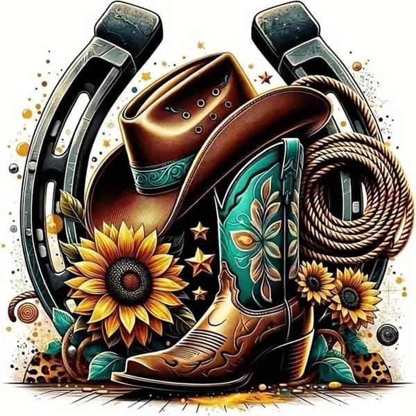 Bomclap Cowboyhatt Diamantkonst Kit - 5D Rundpärlor för Nybörjare, 35x35 cm