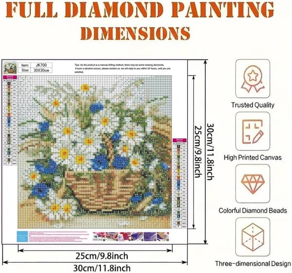 Bomclap Magritte Blomma 5D Diamantkonst - Enkel DIY Kit med Rundpärlor, 35x35 cm