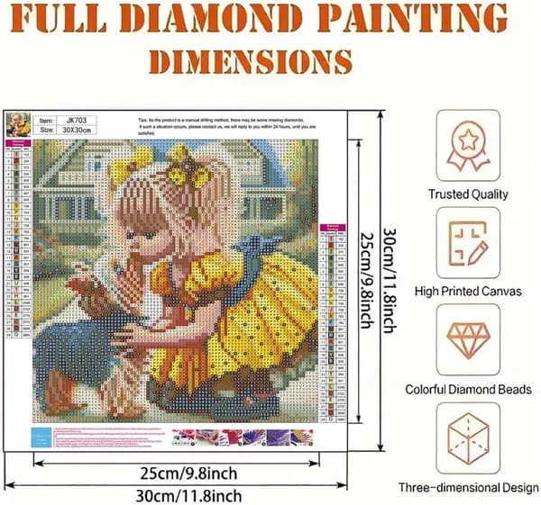 Bomclap Little Princess Diamond Art - Täysi porasarja aloittelijoille, 35x35 cm