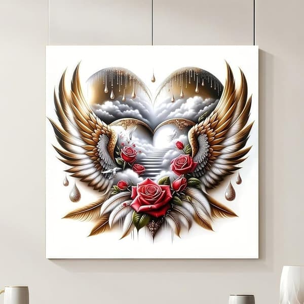 Bomclap Hjärta & Ängelvinge Diamantkonst - DIY Kristallset för Vuxna, 35x35 cm