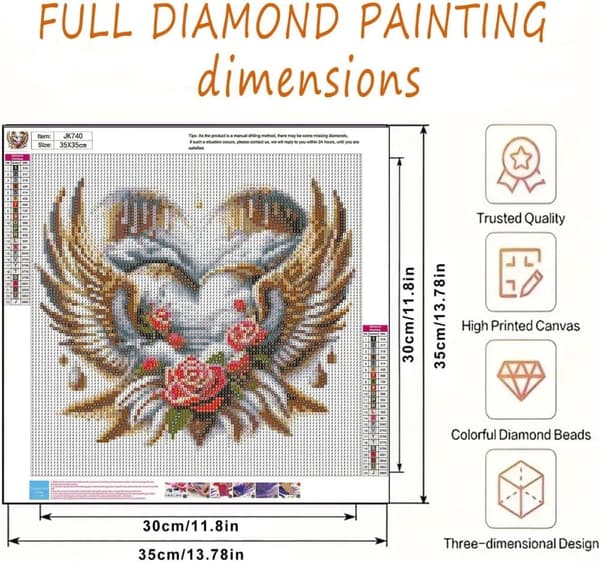 Bomclap Hjärta & Ängelvinge Diamantkonst - DIY Kristallset för Vuxna, 35x35 cm