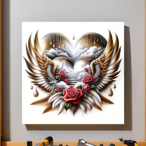 Bomclap Hjärta & Ängelvinge Diamantkonst - DIY Kristallset för Vuxna, 35x35 cm