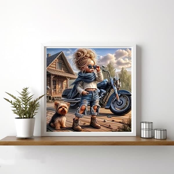 Bomclap Motorcykeltjej & Hund Diamantmålning - 5D Rundpärlekonst