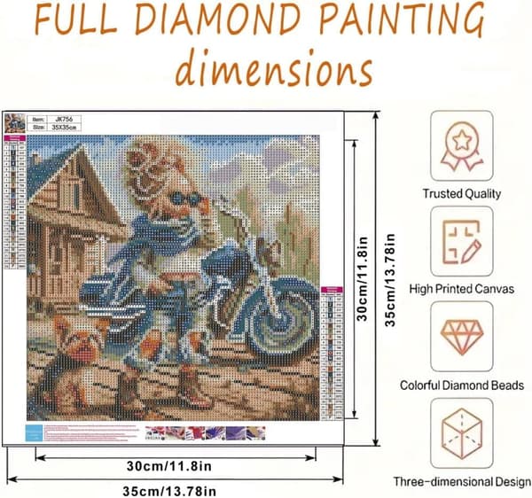 Bomclap Motorcykeltjej & Hund Diamantmålning - 5D Rundpärlekonst